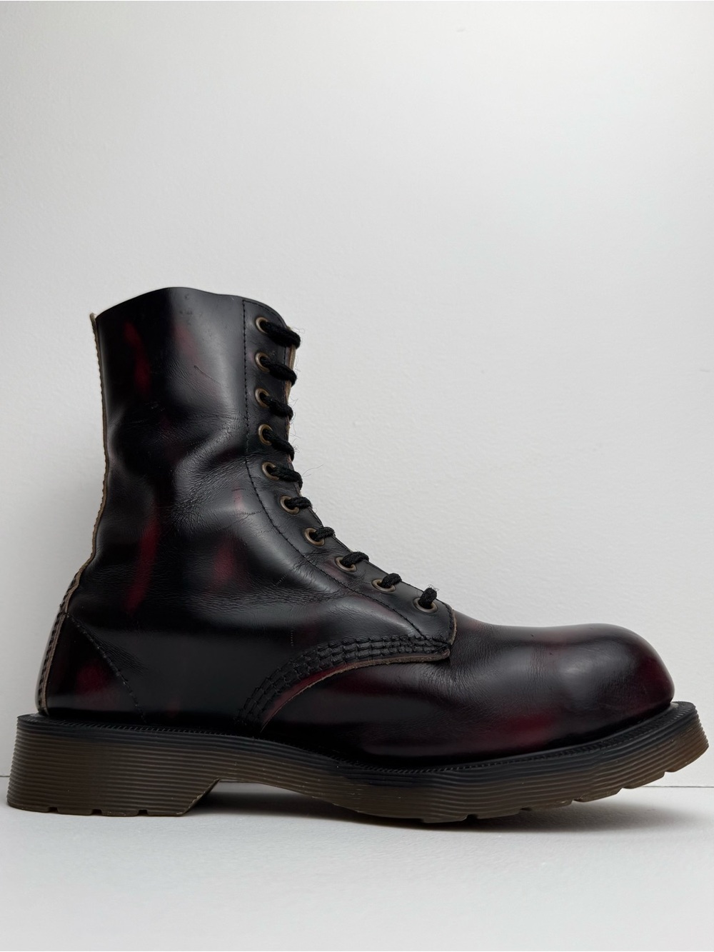 Vintage Dr. Martens 10 Eye Oxblood Red Black Rub Off Steel Toe MIE Boots UK 5 - Picture 5 of 16